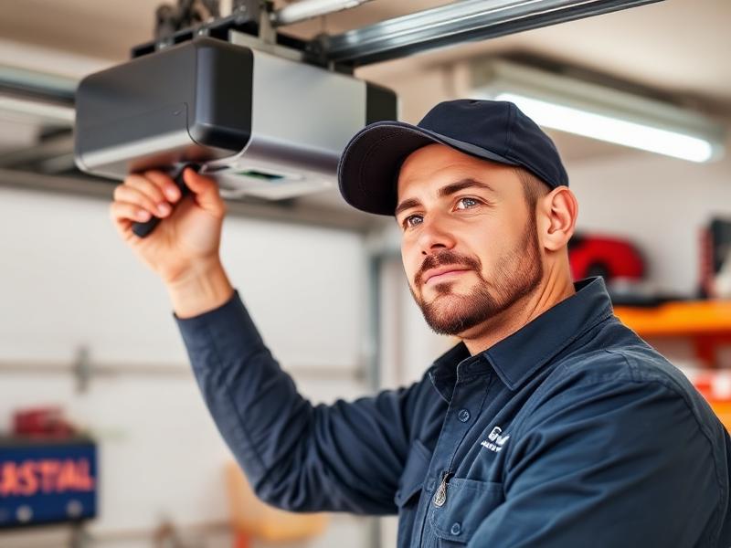 Experienced garage door technician inspecting residential door